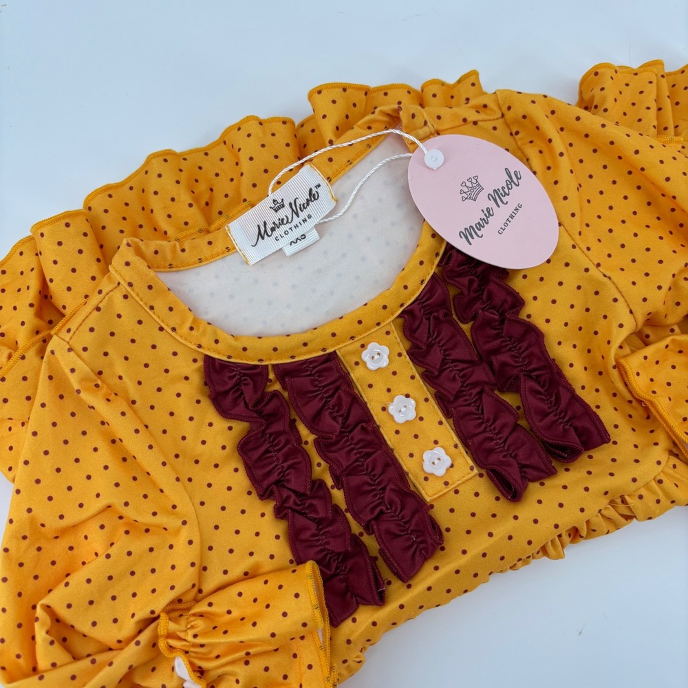 Marie Nicole Polka Dot Dress Kids XXS Yellow New Ruffle‎ Bell Sleeve Pocket